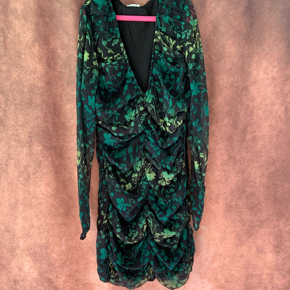 A New Day Women's Ruched Front Green Bodycon Dress Floral Print